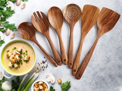 6-Piece Natural Teak Wooden Utensils for Cooking