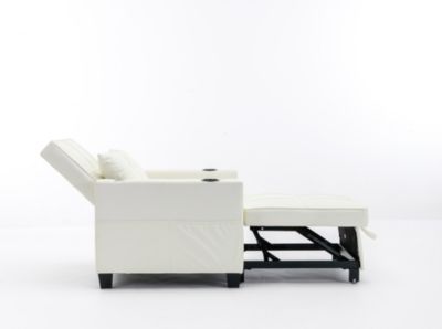 Streamdale White leather convertible futon chair bed with USB ports