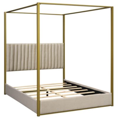 Streamdale Beige Queen Canopy Bed with Headboard and Frame