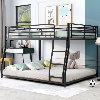 Metal Floor Bunk Bed, Full XL Over Queen