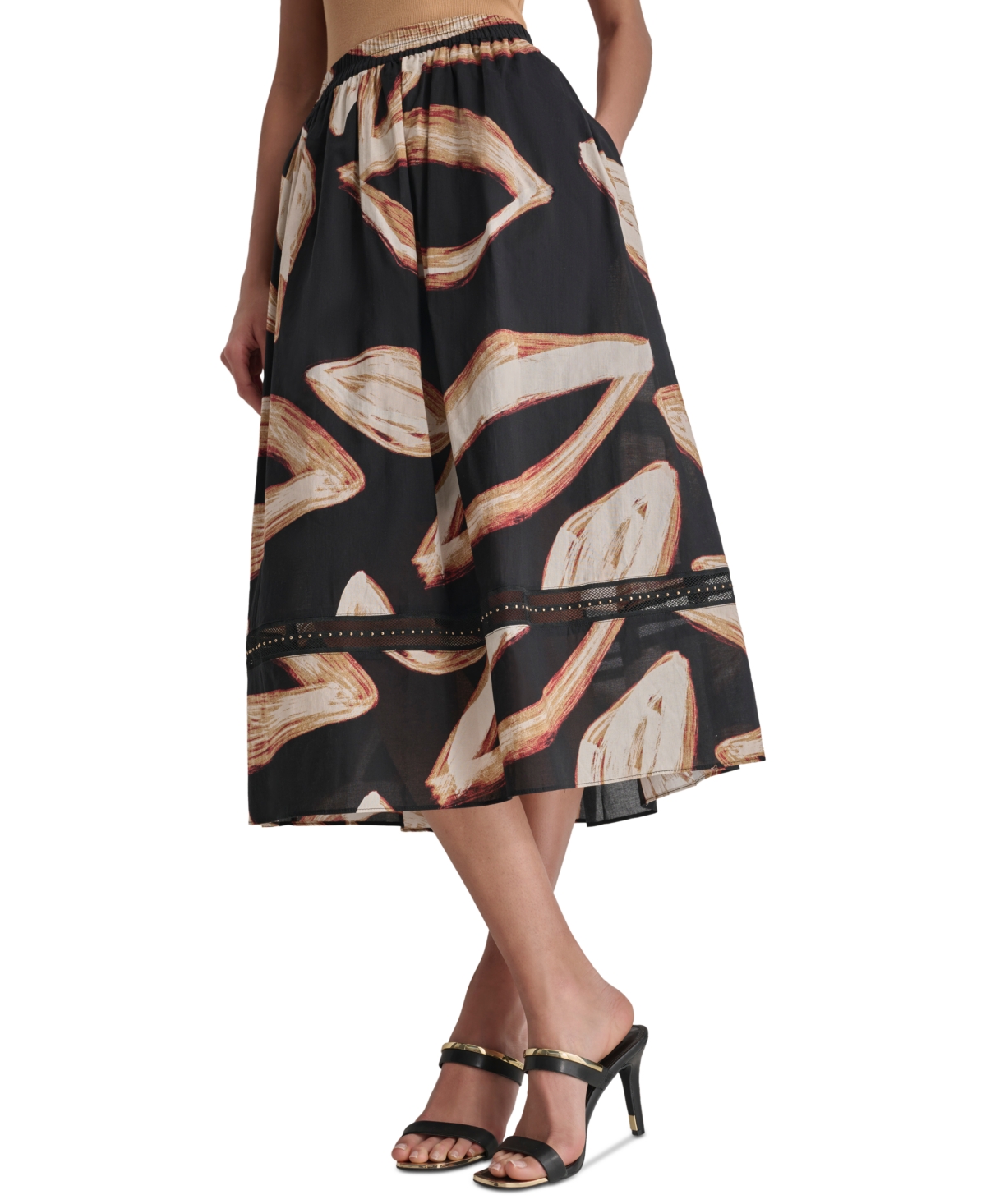 Women's Printed Studded Cotton A-Line Skirt - Rpld Inkbl