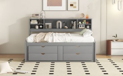 Full Wood Daybed with Cabinets & Drawers