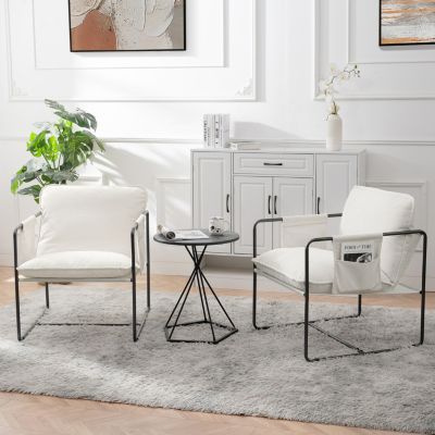 Streamdale White Upholstered Hanging Armchair with Arm Pocket