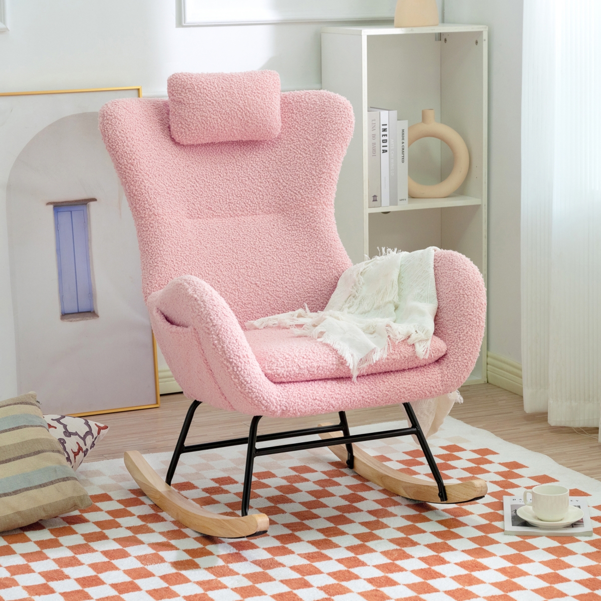 Simplie Fun Pink Teddy Glider Chair for Nursery & Home