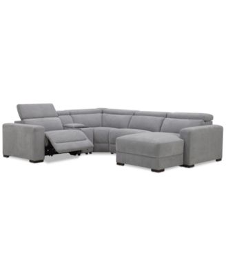Nevio 5-Pc. Fabric Power Headrest Sectional and Chaise with 1 Power Motion Chair