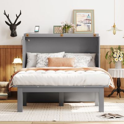 Gray Murphy Bed with USB Port and Shelves