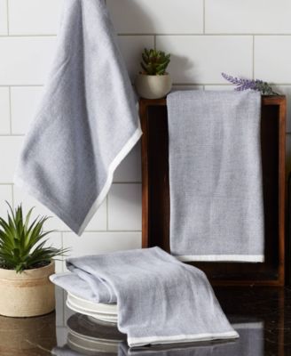 French Terry Collection Kitchen Dishtowel Set, 18x28", French Blue Chambray Solid, 3 Piece