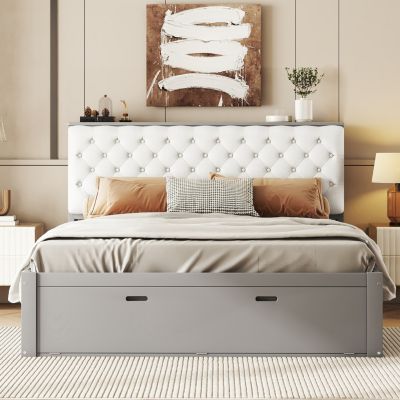 Queen Platform Bed with Storage Headboard and Drawers