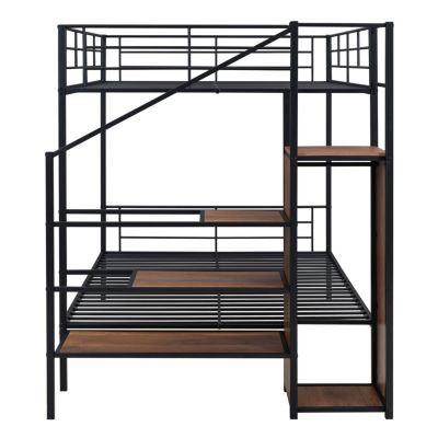 Metal Bunk Bed With Lateral Storage Ladder And Wardrobe