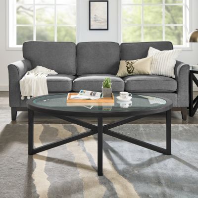 Tempered Glass with Wood Base Modern Design Coffee Table