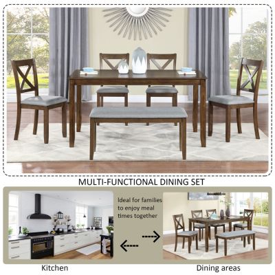 6-piece solid wood Walnut square table, upholstered chairs Dining Table Set