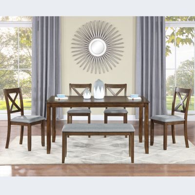6-piece solid wood Walnut square table, upholstered chairs Dining Table Set
