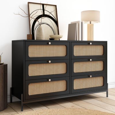 Streamdale Modern Rattan Wood 6-Drawer Dresser & Storage Cabinet