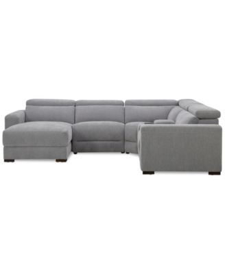 Nevio 5-Pc. Fabric Power Headrest Sectional and Chaise with 2 Power Motion Chairs