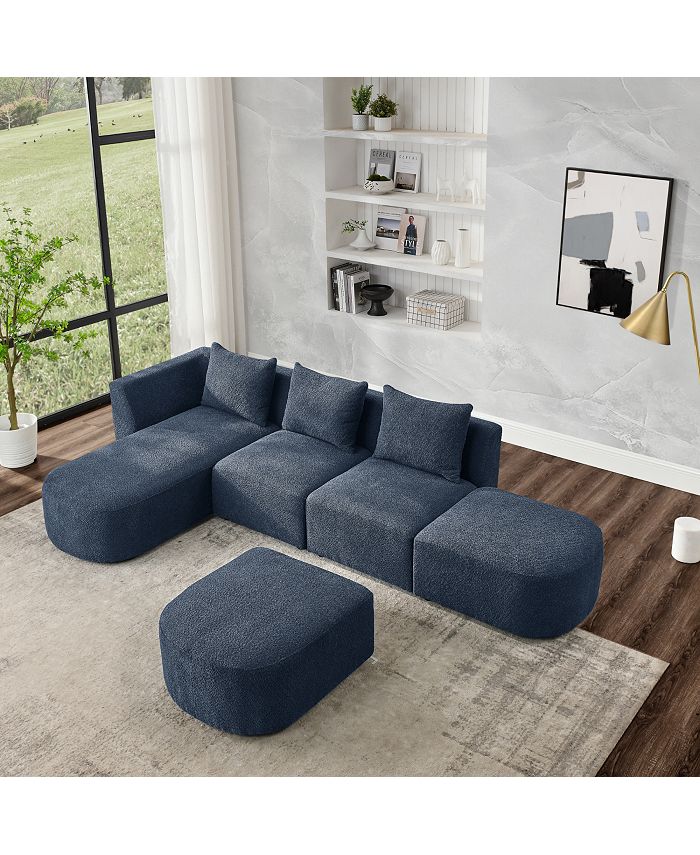Simplie Fun Modular L-Shaped Sofa with Chaise & Ottoman in Loop Yarn ...