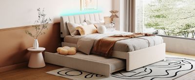 Streamdale Teddy Fleece Full Size Upholstered Platform Bed With Trundle, Beige