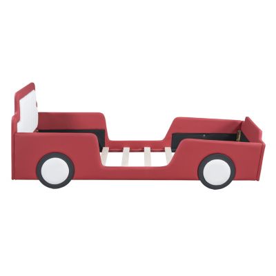 Twin Size Race Car-Shaped Platform Bed With Wheels