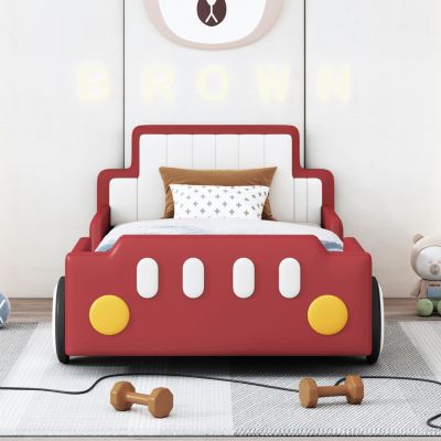 Twin Size Race Car-Shaped Platform Bed With Wheels