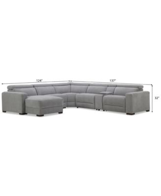 Nevio 6-Pc. Fabric Power Headrest Sectional with Chaise & Console and 1 Power Motion Chair