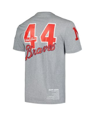 Mitchell Ness Men's Hank Aaron Heather Gray Milwaukee Braves Cooperstown Collection Legends T-Shirt