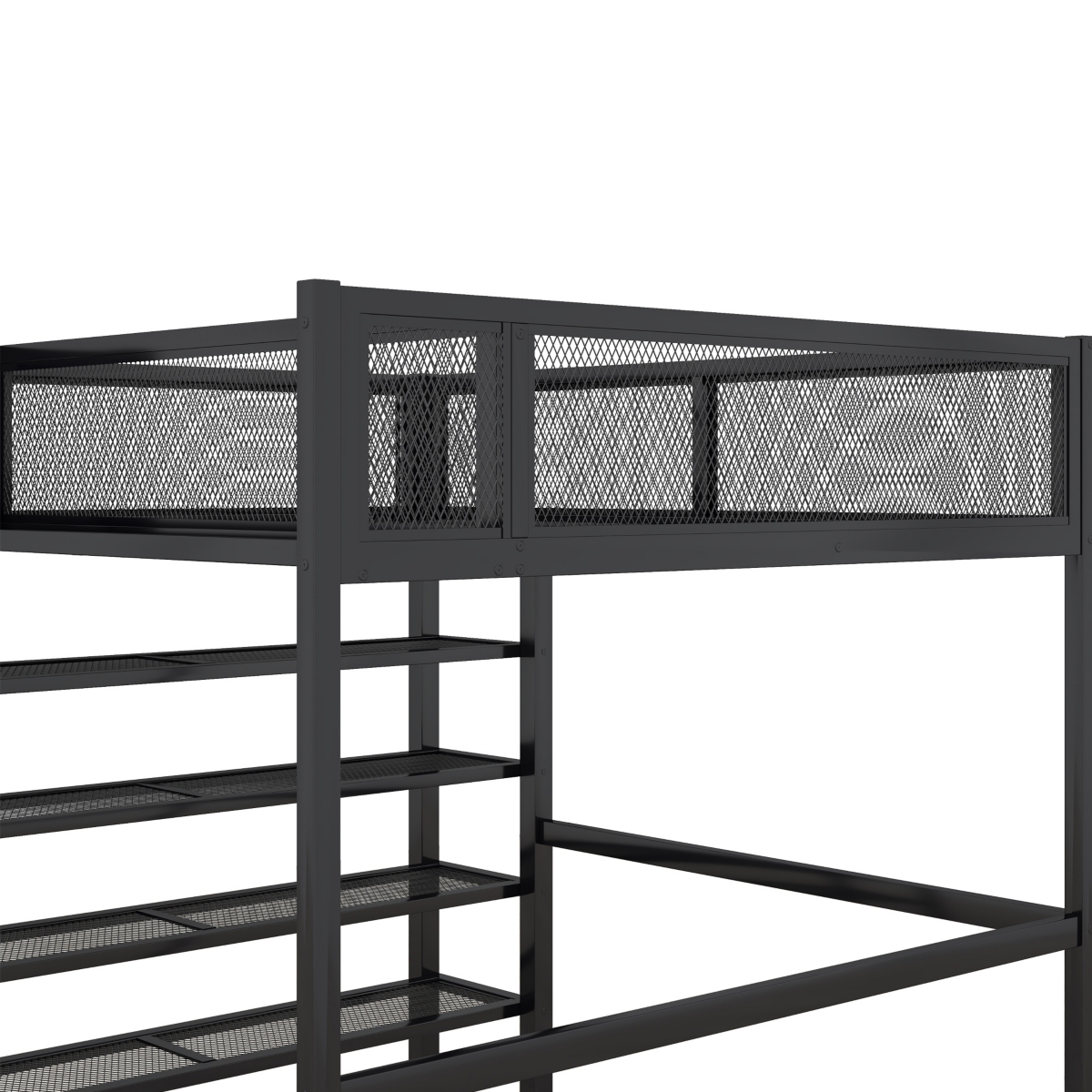 Simplie Fun Full Size Metal Loft Bed With 4-Tier Shelves And Storage, White