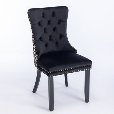 Contemporary Velvet Dining Chairs Set, Black & Patterned