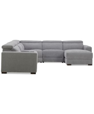 Nevio 6-Pc. Fabric Power Headrest Sectional with Chaise & Console and 2 Power Motion Chairs