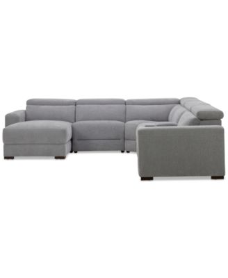 Nevio 6-Pc. Fabric Power Headrest Sectional with Chaise & Console and 2 Power Motion Chairs
