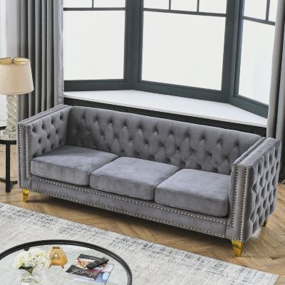 Modern Velvet Sofa with Metal Legs
