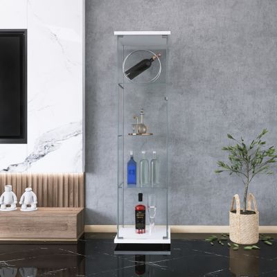 One Door Glass Cabinet Glass Display Cabinet With 4 Shelves