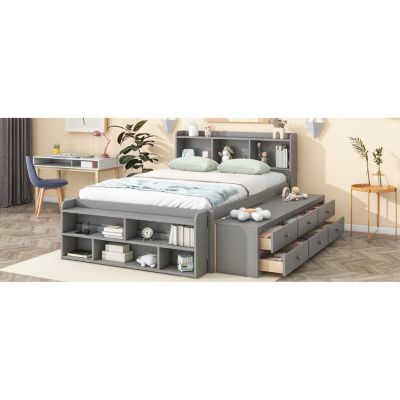 Streamdale Full Bed with Headboard Bookcase, Storage Drawers & End Case