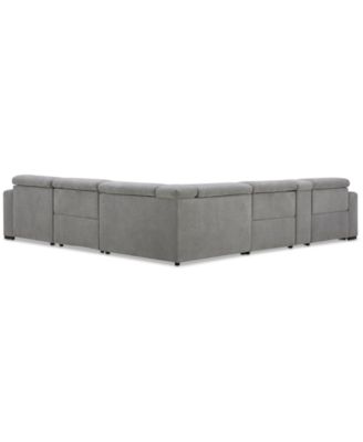 Nevio 6-Pc. Fabric Power Headrest Sectional with Chaise & Console and 3 Power Motion Chairs