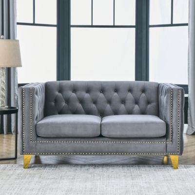 Modern Velvet Tufted Sofa with Metal Legs