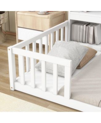 Twin Floor Bed With Bedside Bookcase, Shelves, Guardrails