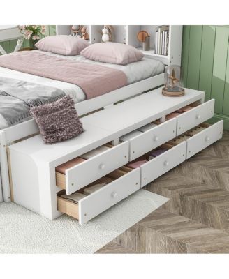 Streamdale White Full Bed with Headboard Bookcase, Drawers & End Storage
