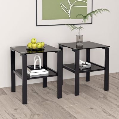 Streamdale Black Glass 2-Layer Tea Table Set