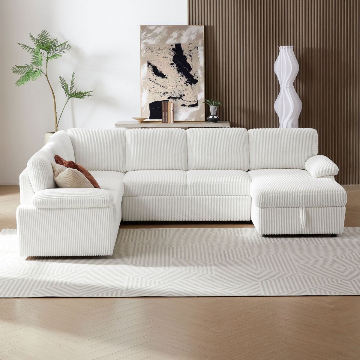 Streamdale Furniture Corduroy Modular Sleeper Sofa for Home & Office