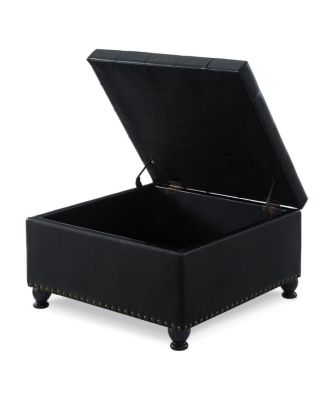 Black Upholstered Ottoman with Wooden Legs