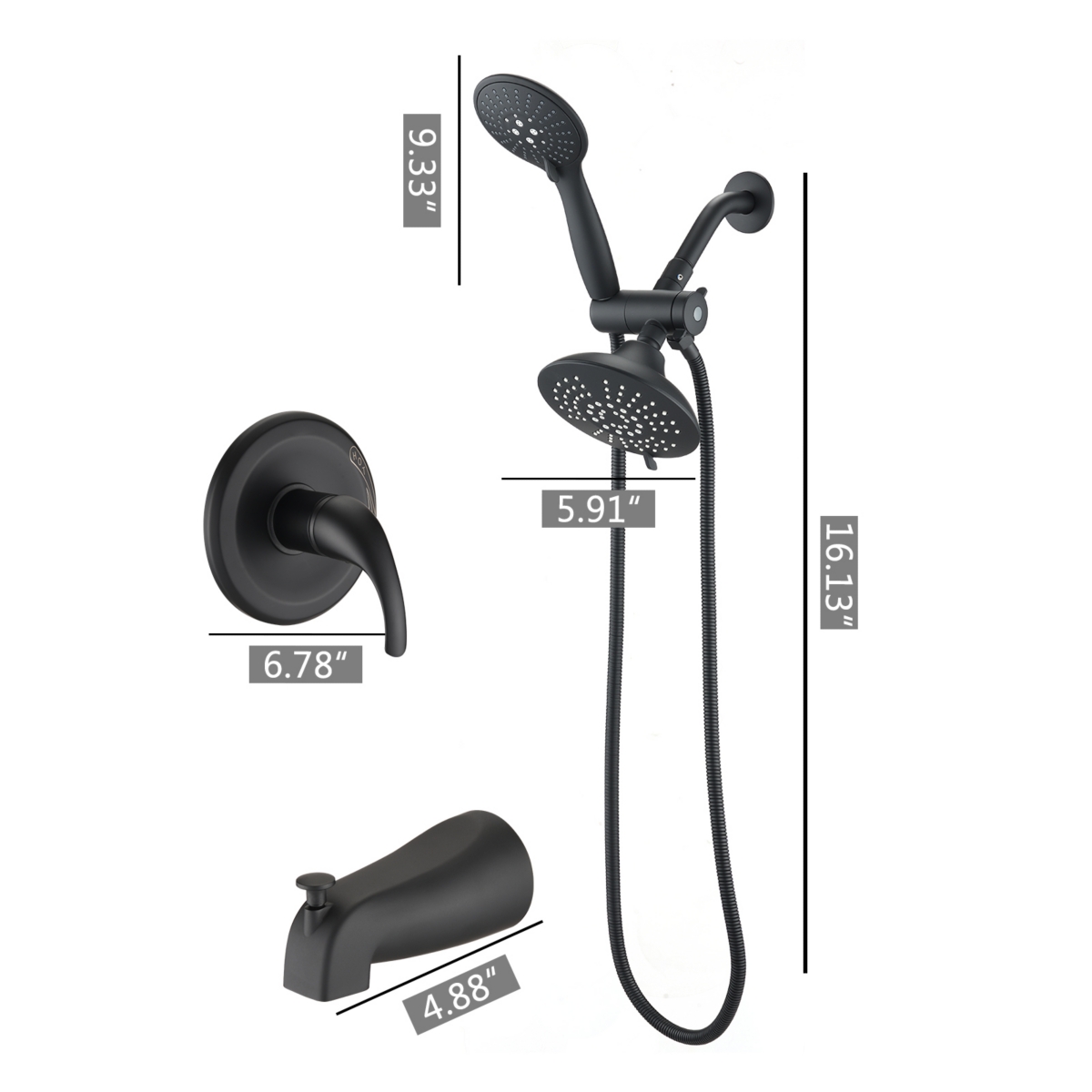 Streamdale Furniture Classic Single Handle 7 Function Rain Shower Head With Handheld Shower With Tub Spout