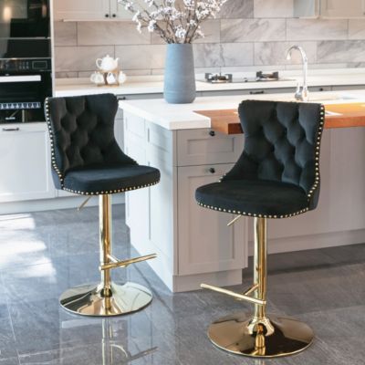 Set of 2 Adjustable Velvet Bar Stools