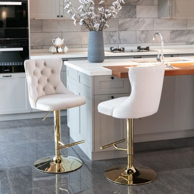 Streamdale Adjustable Swivel Velvet Bar Stools Set of 2