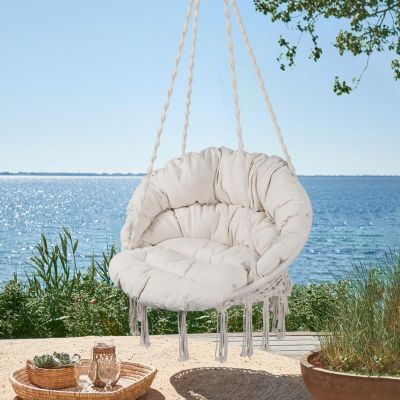 Streamdale Macrame Swing Chair for Indoor and Outdoor with Cushion