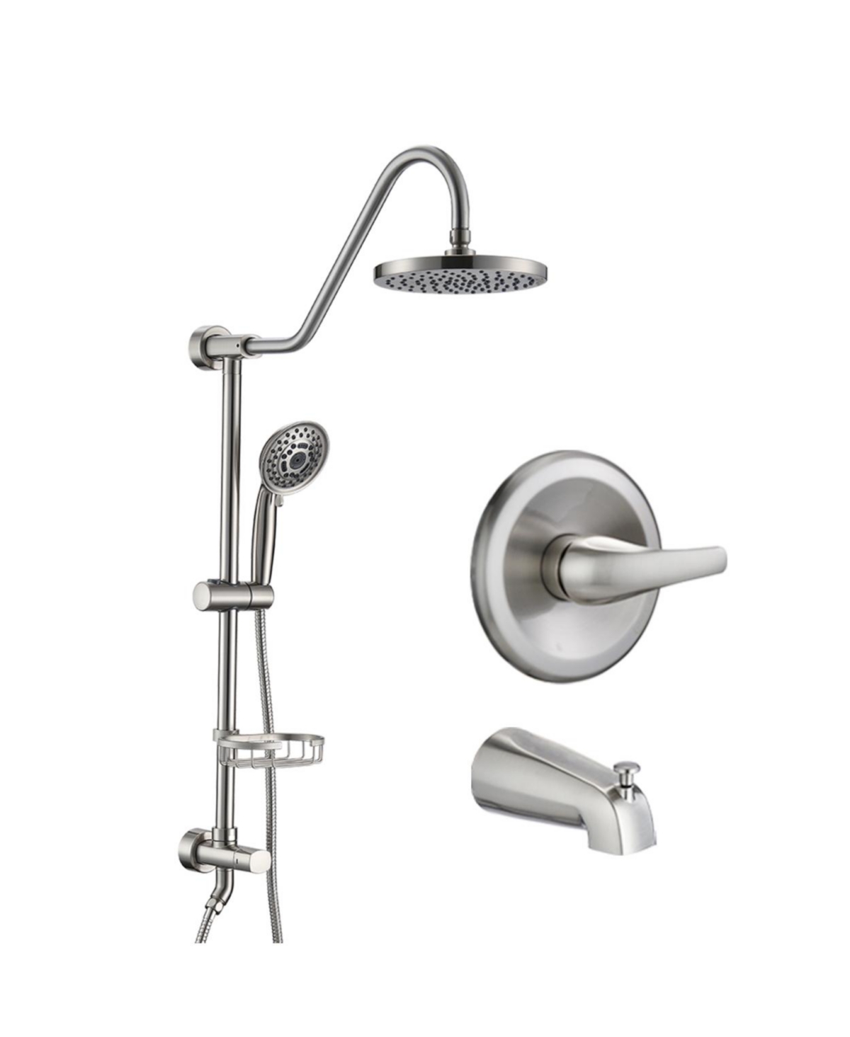 8" Rain Shower Head with Handheld System and Tub Spout - Silver