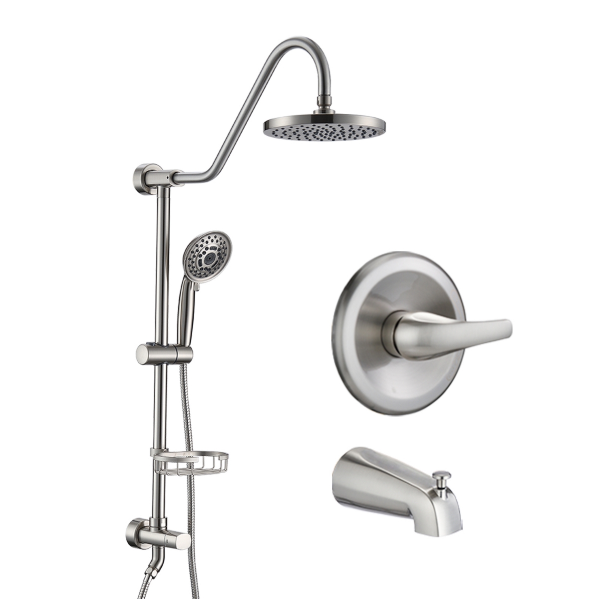 8&#x22; Rain Shower Head with Handheld System and Tub Spout - Brushed nickel