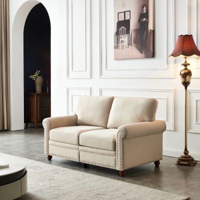 Streamdale Linen Fabric Upholstery With Storage Loveseat (Beige)