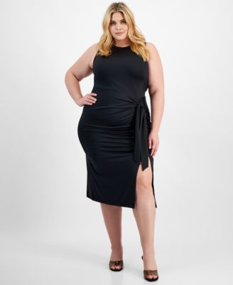 Bar III Trendy Plus Size Tie Front Bodycon Midi Dress