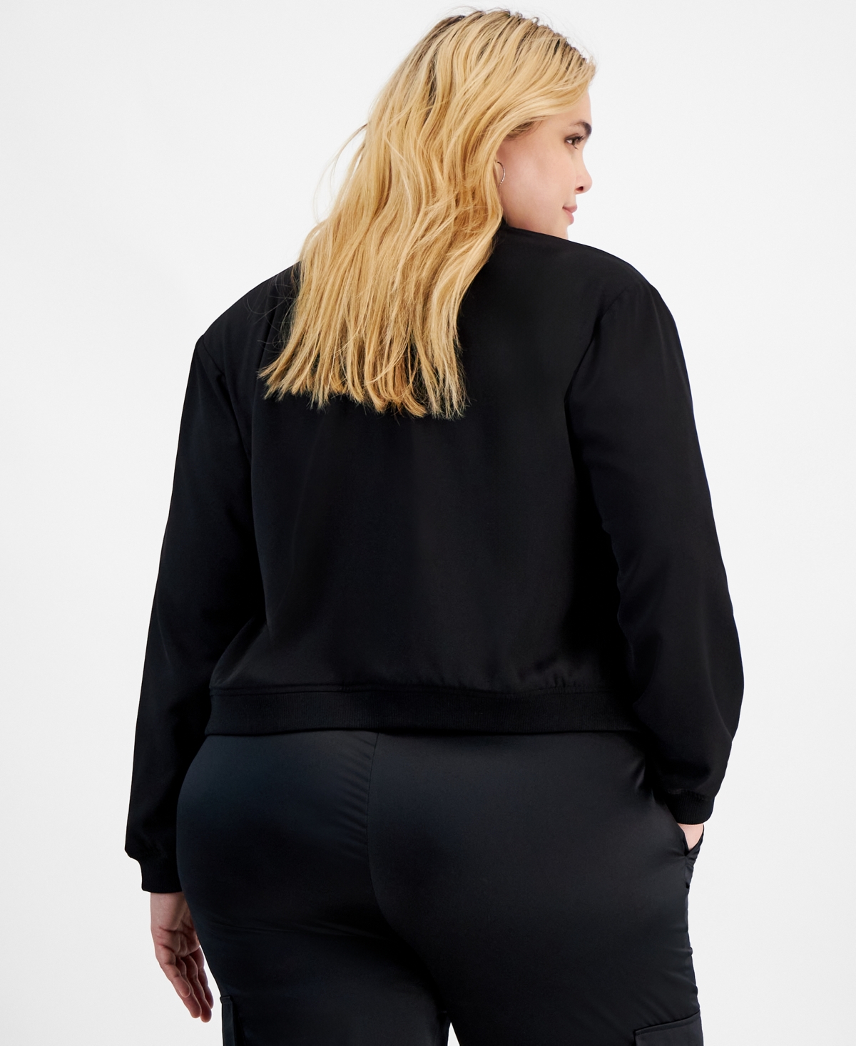 Bar Iii Trendy Plus Size Snap-Front Bomber Jacket, Created for Macy's