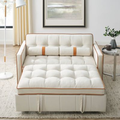 55 Inches Fabric Side Pockets Pull-Out Sofa Bed