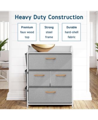 Heavy Duty Fabric Dresser Organizer with 4 Drawers, Shoe Rack, Wood Handles, and Textured Wood Top