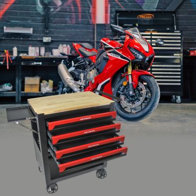 4 Drawers Multifunctional Tool Cart with Wheels and Wooden Top